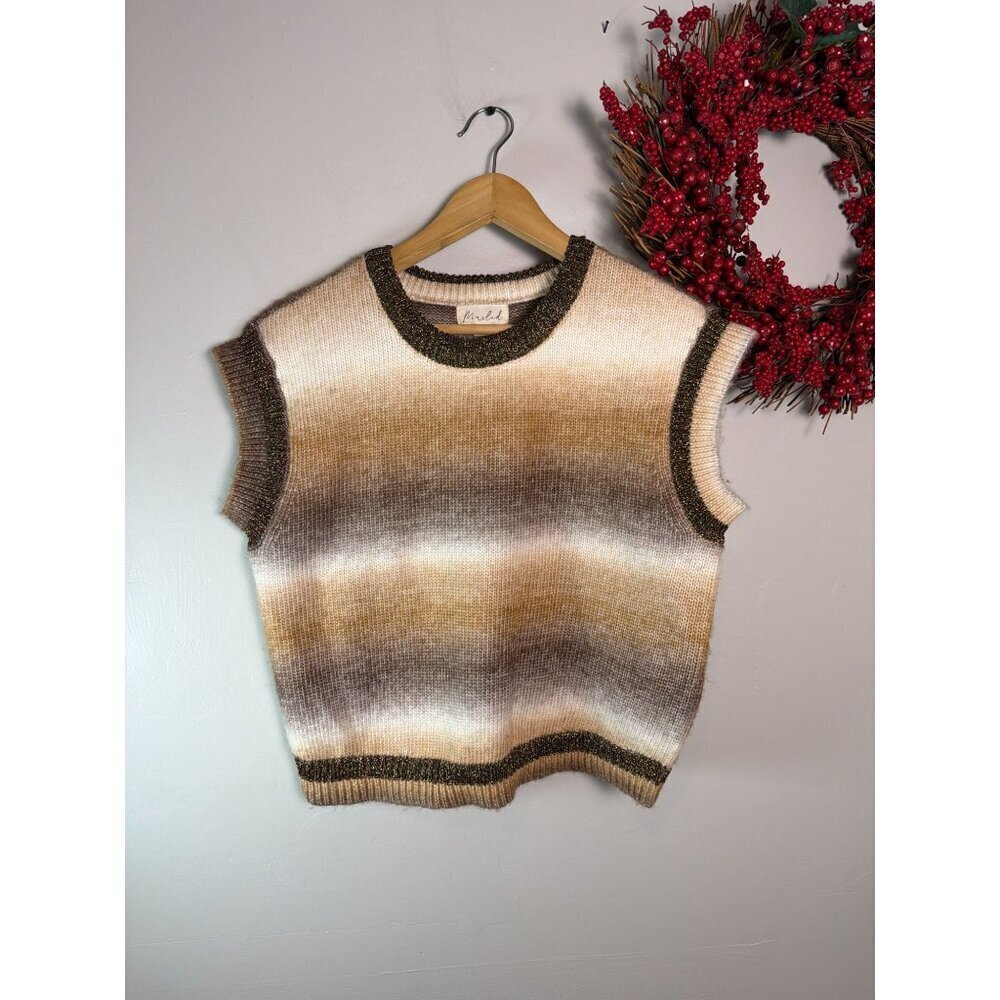 Marled Eclectic Grandpa Sleeveless Knit Sweater Vest Sz MEDIUM Brown Spaced Eye
